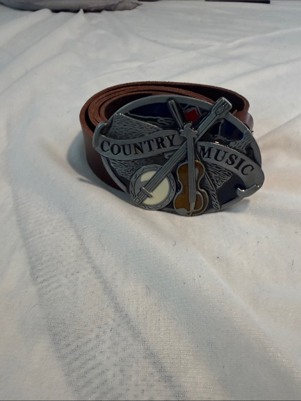 Country Music Belt with Brown Leather Strap
